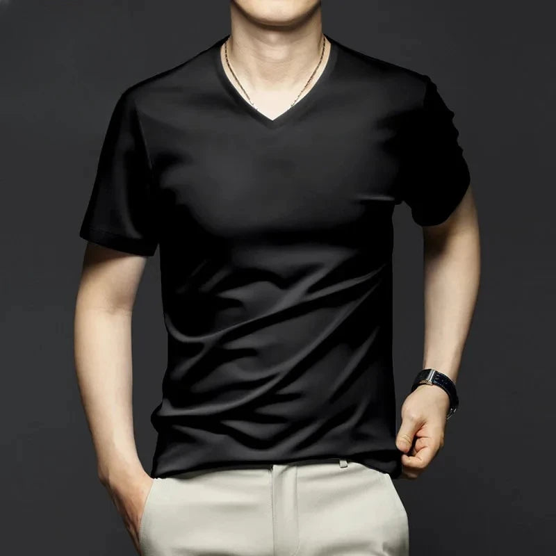 Minglu Modal Summer Men's T-shirts High Quality Short Sleeve Solid Color Round Collar Simple Casual Male Tees Plus Size 5XL