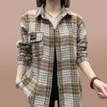 Camisa Xadrez Feminina de Lã Grossa Casual Solta Outono Inverno Quente Manga Regular Gola Longa Marca Chinesa 1 - Xl [recomendado 40-55kg] [modelo grosso] grade de cartão chidori