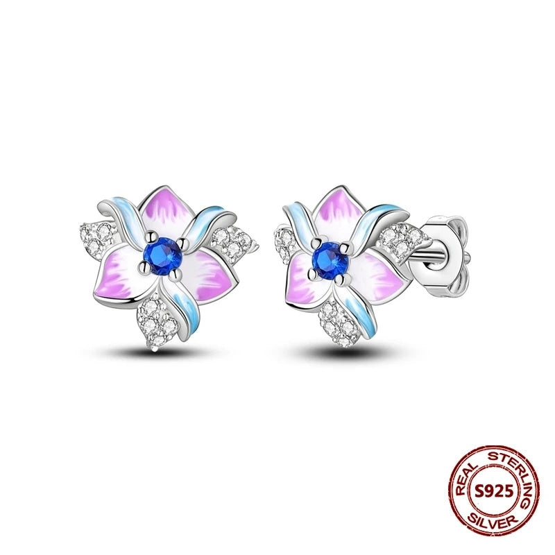 Lucky Clover Earrings 925 Silver Original Zircon Butterfly Dragonfly Chameleons Bee Flower Earrings For Women Jewelry Gift