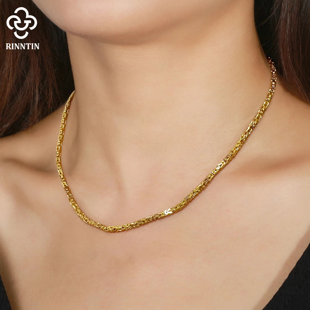 Rinntin Colar Feminino de Prata Esterlina 925 Vintage 2.5mm Corrente Bizantina Plana Joia Elegante de Luxo Presente SC79