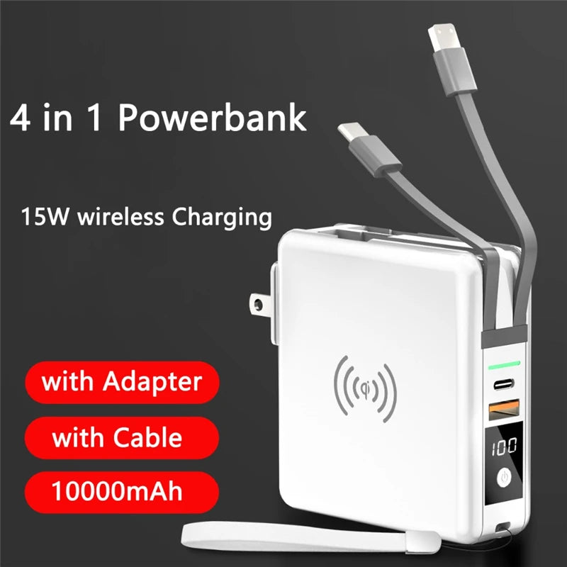 Power Bank 10000mAh 15W Carregamento Rápido Sem Fio Plug AC