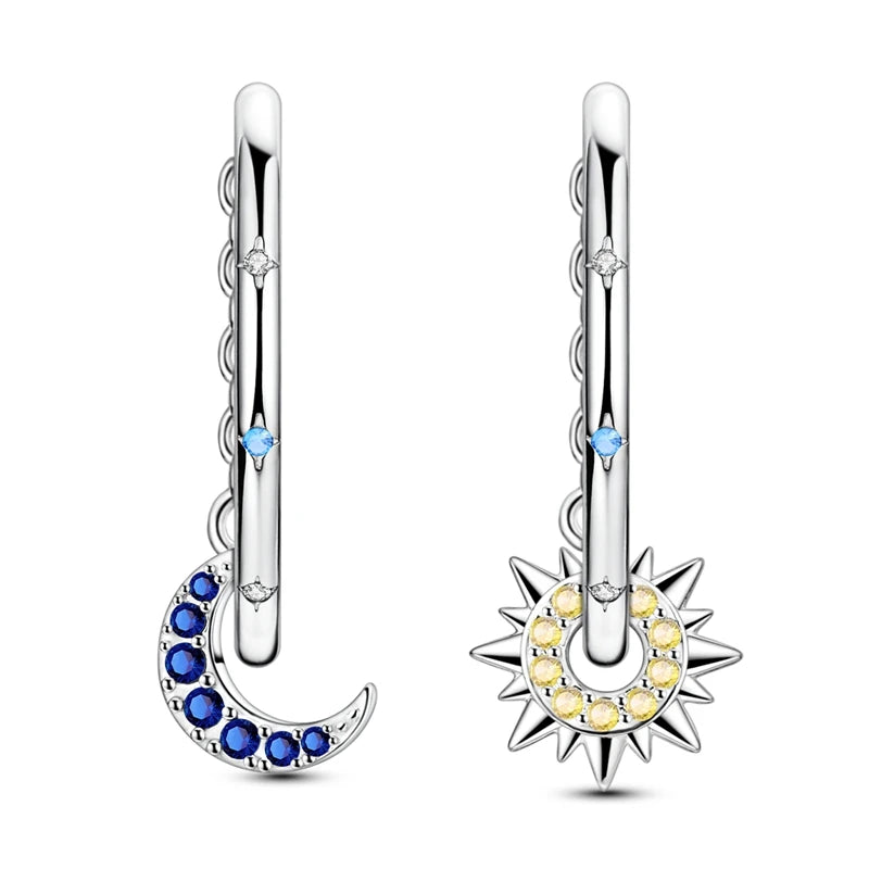 Star Moon Sun Hoop Earrings 925 Sterling Silver Original Star Shining Zircon Tassel Long Earrings For Women Luxury Jewelry Gift