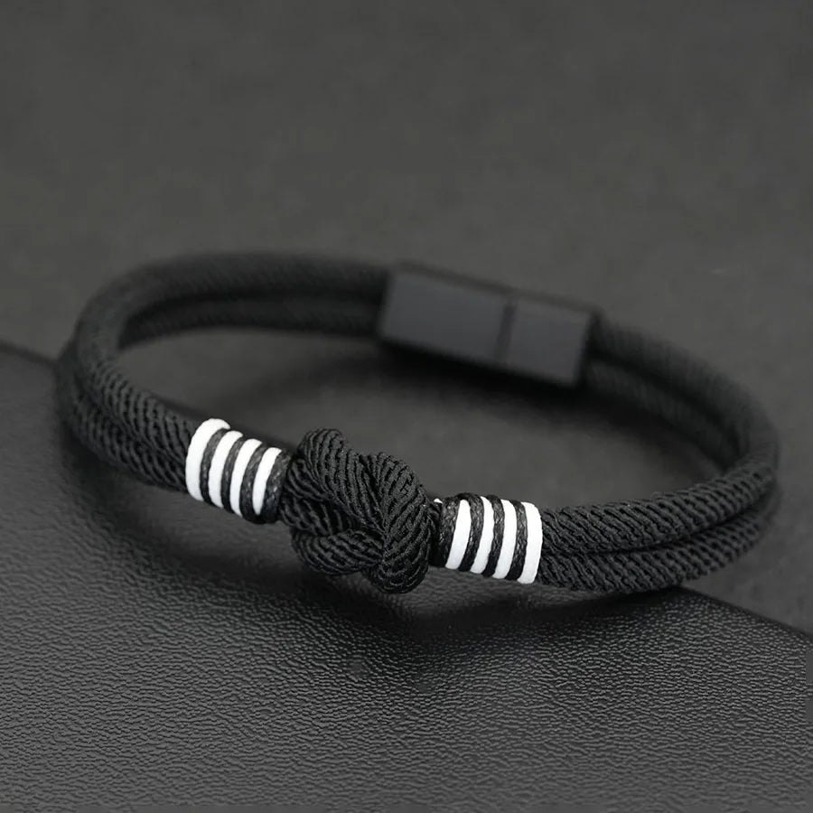 Pulseira de Corda Estilosa Masculina 4 Cores Disponíveis Grau A Cordão 4mm Amuleto Bracelete Fivela Magnética Destacável Acessórios Casuais Masculinos