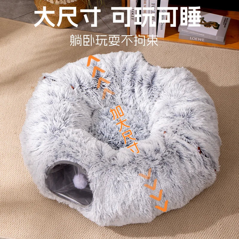 Túnel Dobrável Fofo de Gato para Inverno Brinquedo Cama para Gato Artigos para Animais de Estimação Casa de Brincadeiras Perfurável para Gatos com Armazenamento Casa e Jardim Artigos para Gatos