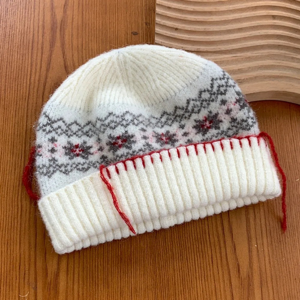 Chapéu Pulôver de Malha de Lã Casual À Prova de Frio Manter Quente Jacquard Chapéu de Lã Cor Sólida Proteção de Orelha Touca Feminina