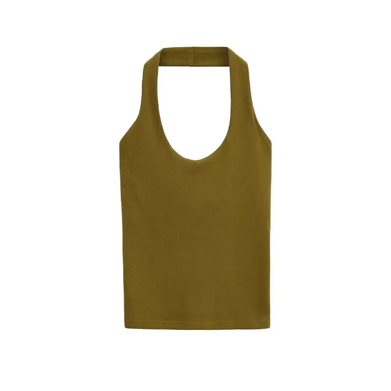 Verão Novo Moda Feminina Slim Fit Sem Costas Básico Versátil Top Gola Halter 4424308 Estilo Casual Curto - P Amarelo
