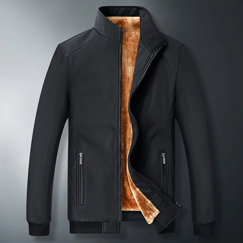 Jaqueta Masculina Forrada de Lã Grossa Casaco Casual da Moda Gola Alta Caimento Solto Respirável Resistente ao Desgaste à Prova de Vento Polies...