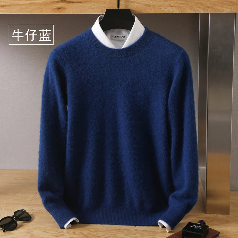 Suéter Masculino 100% Cashmere de Visom Puro, Gola Redonda, Pulôveres de Malha, Suéter Outono e Inverno Novo, Mangas Compridas, Suéteres de Alta Qualidade, Blusas de Visom