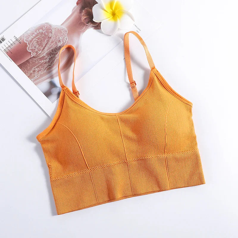 Sutiã Esportivo Sem Costura Feminino Backless Top de Ginástica Feminino Roupa Íntima Feminina Alça de Ombro Ajustável Acolchoada Colete de Yoga Bralette