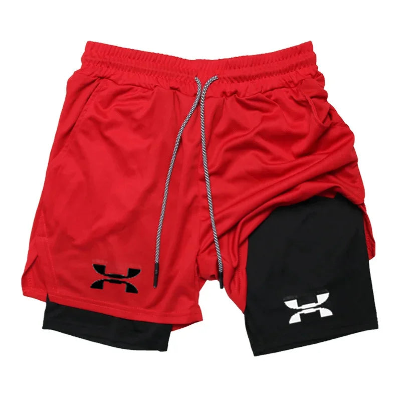 Shorts de Corrida Masculino 2 em 1 Academia Secagem Rápida Treino Boxe Fitness Verão