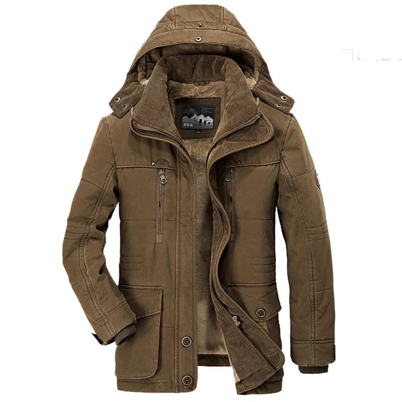Jaqueta Masculina de Inverno Parka de Veludo Grosso com Vários Bolsos Parkas Sólidas Masculinas Jaquetas Plus Size Corta-vento de Lã Quente Grossa