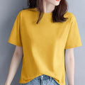 Summer Casual 100 Cotton Regular Fit Women Crew Neck Basic White T Shirts - YELLOW M 45kg-55kg