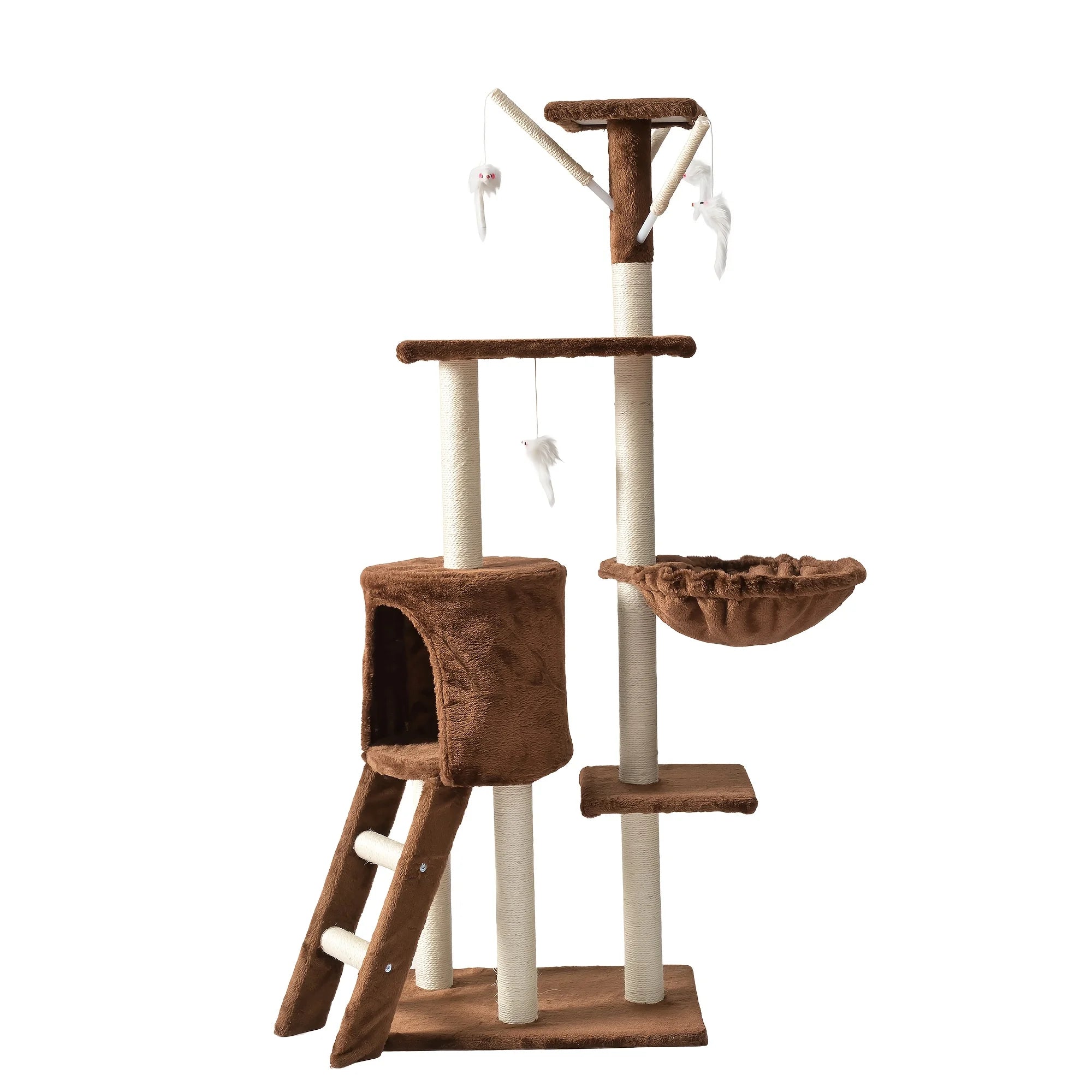 Large Multi-Tier Cat Tree with Cozy Beds Cat House Sisal Wrapped Scratching Post and Teaser Wand for Indoor Cats Small Medium