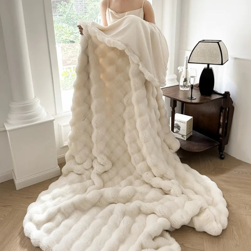 2025 new solid color imitation rabbit plush milk plush thickened thermal leisure home blanket office nap blanket, no pillowcase.