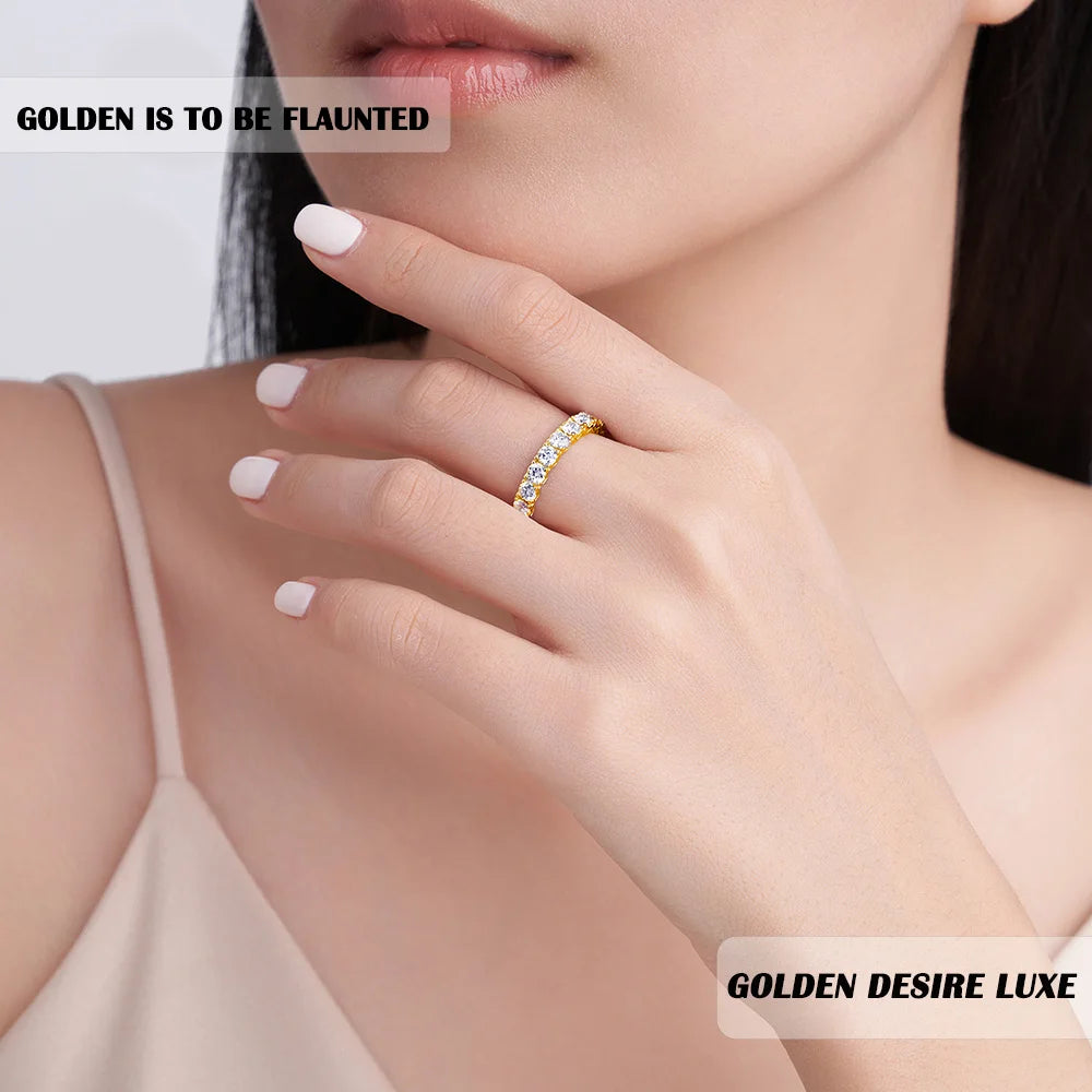 2.1ctw 925 Sterling Silver Gold Plated Heart-Shaped Moissanite Ring Luxury Hollow-Out Eternal Band Hot Fashion Jewelry Accessory