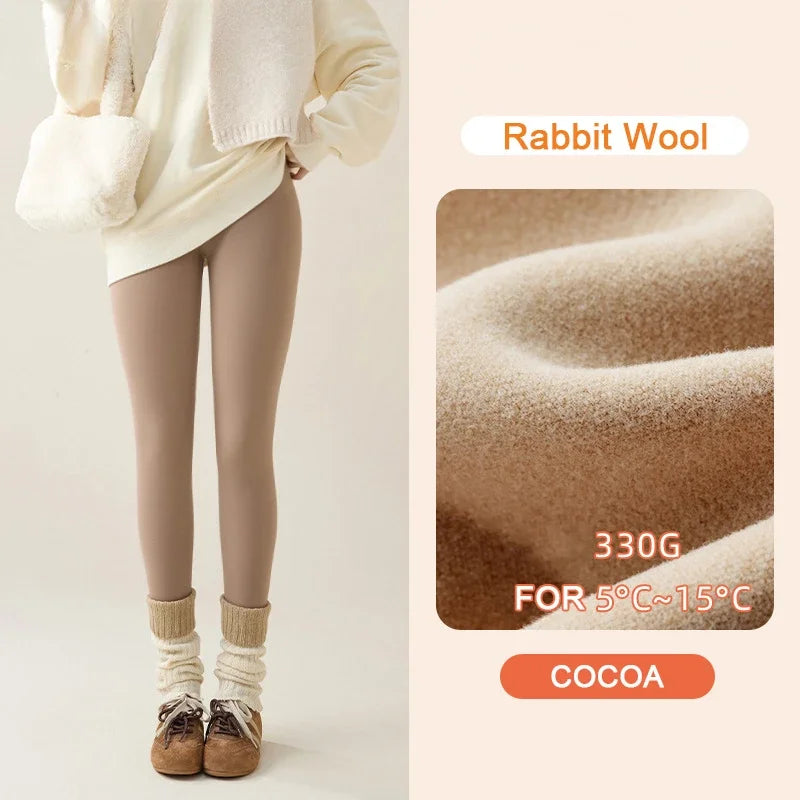 Nova Outono Inverno Coelho Lã Sharkskin Leggings Feminina Casual Básica Aveludada Quente Legging Marrom Forro De Lã Calça - Chá de Boba S