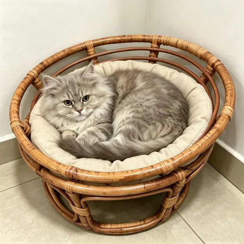 Handmade rattan cat bed without soft padding Suitable for small pets such as cats and dogs Multi functional photography props