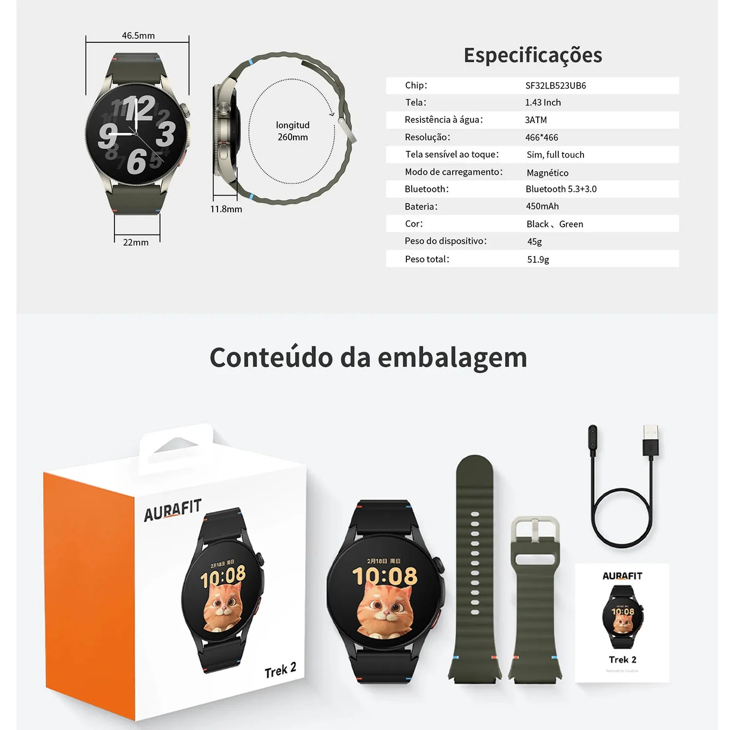 Aurafit Trek2: Reloj Smartwatch