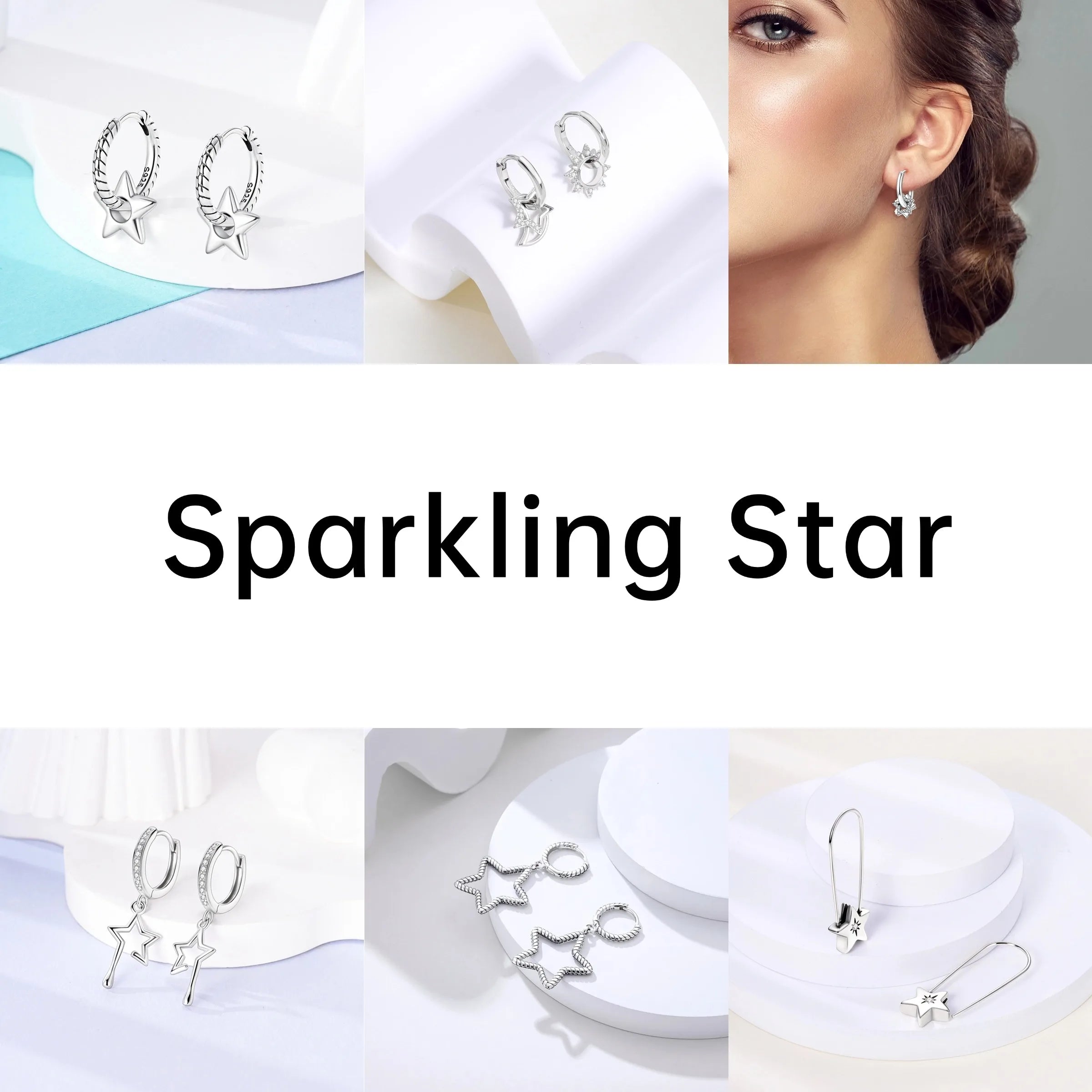 Brincos de Argola Estrela Lua Sol Prata Esterlina 925 Original Estrela Brilhante Zircônia Tassel Brincos Longos para Mulheres Presente de Joia de Luxo