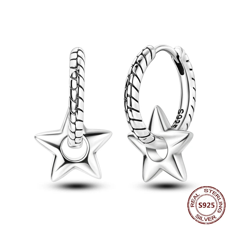 Star Moon Sun Hoop Earrings 925 Sterling Silver Original Star Shining Zircon Tassel Long Earrings For Women Luxury Jewelry Gift