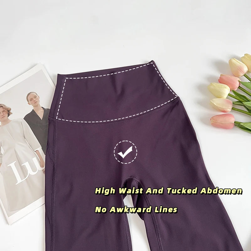 Calça Flare Feminina de Cintura Alta para Yoga, Academia, Pilates, Corrida, Legging Esportiva Confortável e Estilosa com Toque "Naked Feel"