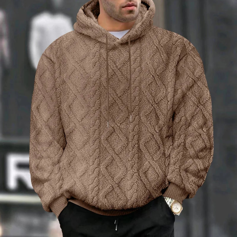 Jaqueta suéter pulôver com capuz e zíper, jaquard de veludo dupla face, tendência esportiva, casual masculina, outono e inverno