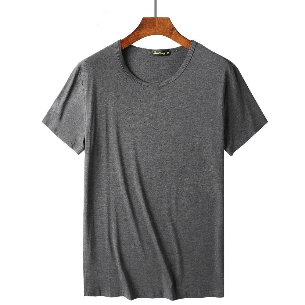 2 Pacotes de Camisetas de Fibra de Bambu com Gola Redonda Manga Curta Clássica Absorvente de Suor para Academia Masculina Regata Cor Sólida Preta Nova