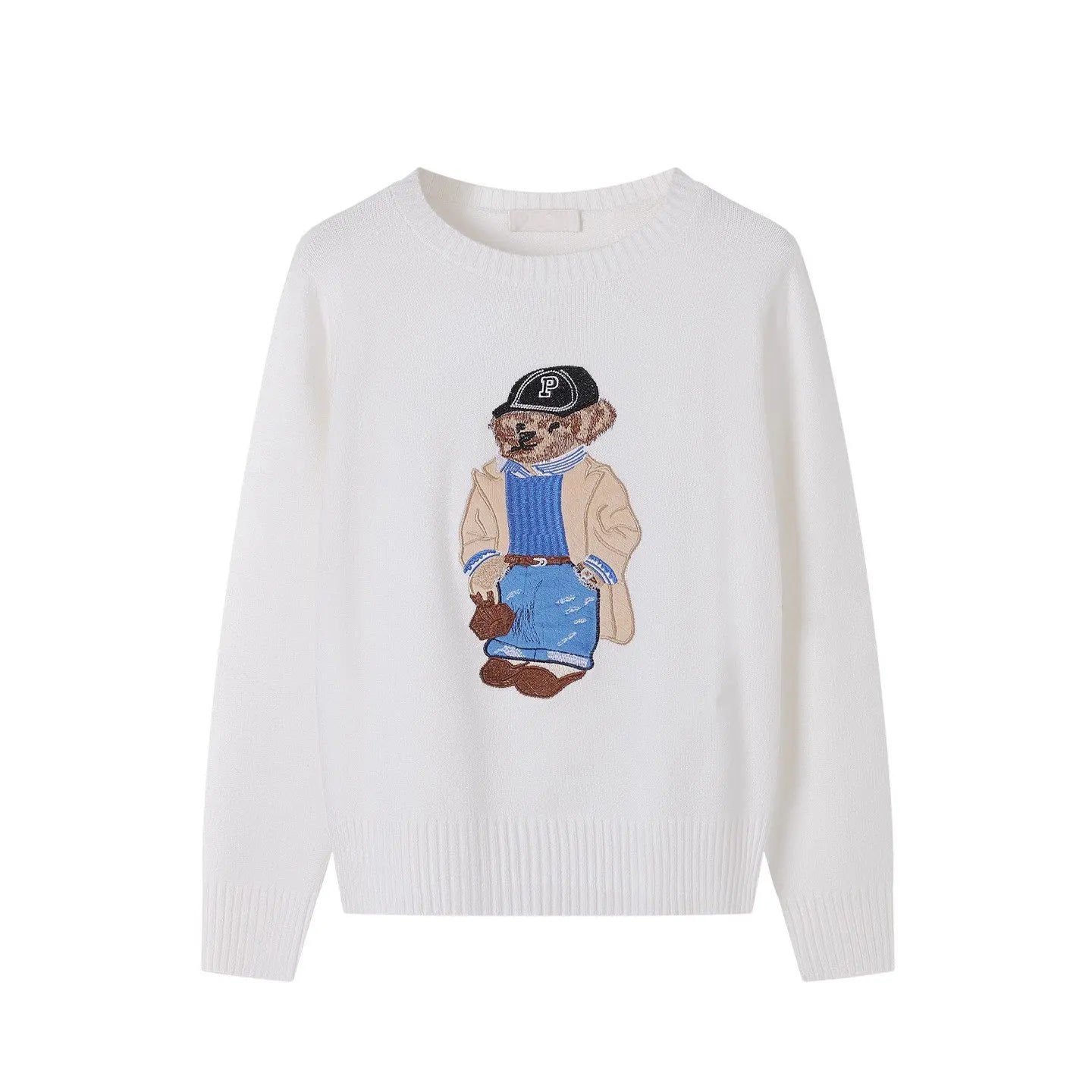 Camisola Suéter Tricotada Urso Bordado Luxo Francês de Rua Para Mulheres Moda Casual Tricô Blusas Pull Femme