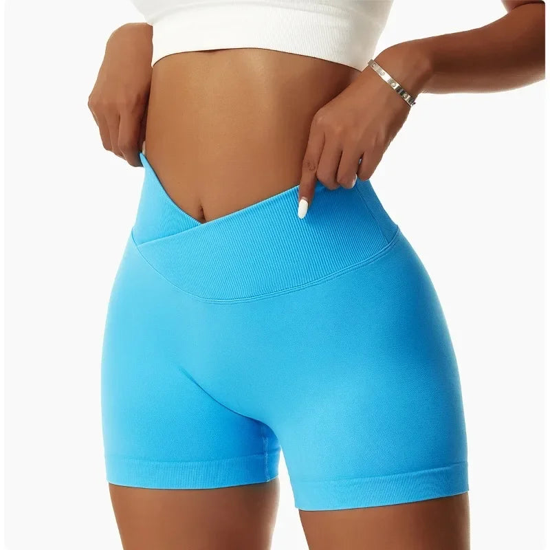 Short Mulher de Academia Cintura Alta Fitness Treino Yoga Roupa Corrida Legging Levanta Bumbum Shorts Ciclista Esportivo