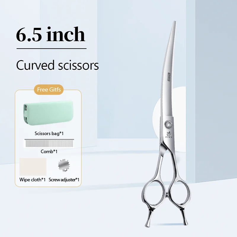 Conjunto Profissional de Tosas Domésticas para Animais de Estimação Fenice Tesouras Retas Curvas de Desbaste e Tosa de 6/6,5/7/7,5 Polegadas com Parafuso de Rolamento para Cães/Gatos