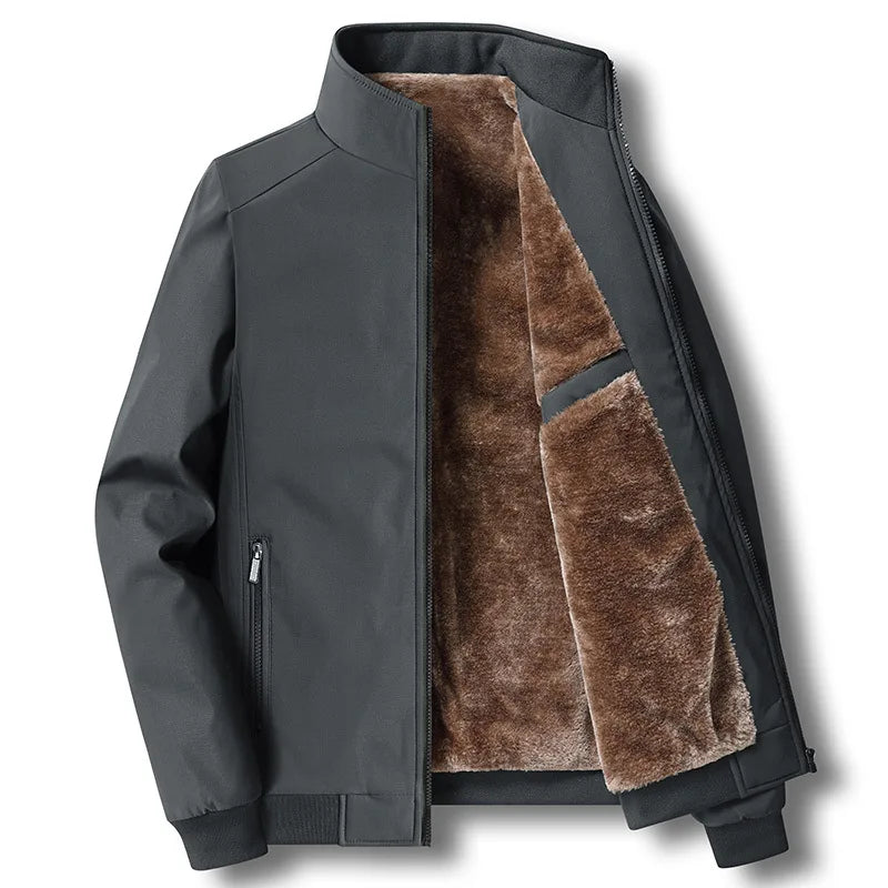 Jaqueta Masculina Forrada de Lã Grossa Casaco Casual da Moda Gola Alta Caimento Solto Respirável Resistente ao Desgaste à Prova de Vento Polies...