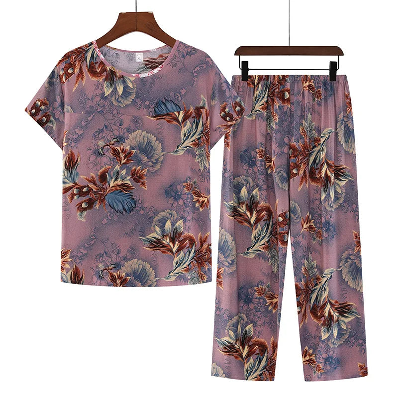 Roupa de Dormir Feminina Pode Ser Respirável e Antibacteriana Pijama de Algodão Fino Feminino Conjunto de Manga Curta Tamanho Grande