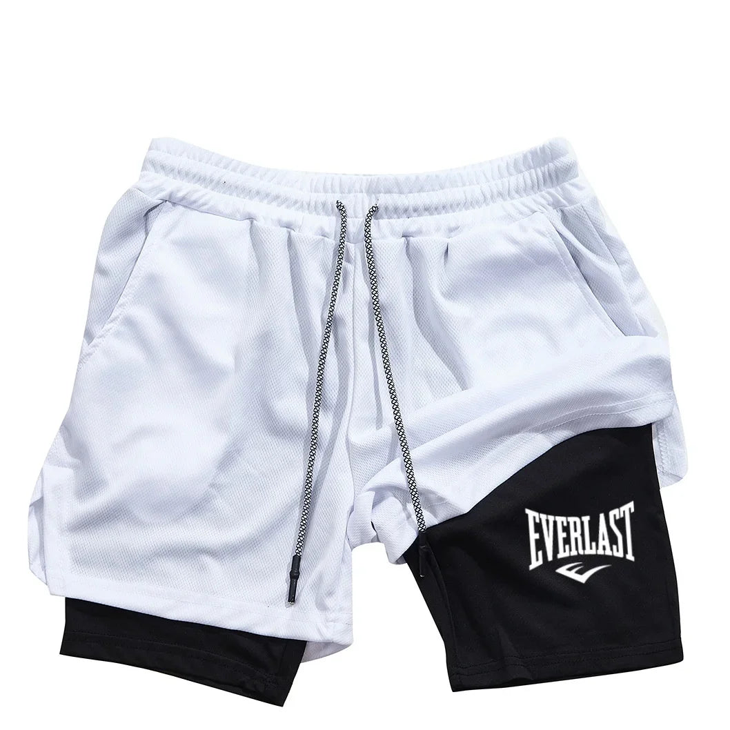 Shorts de compressão masculino EVERLAST, calça esportiva estampada, camada dupla, secagem rápida, basquete, praia, musculação, fitness