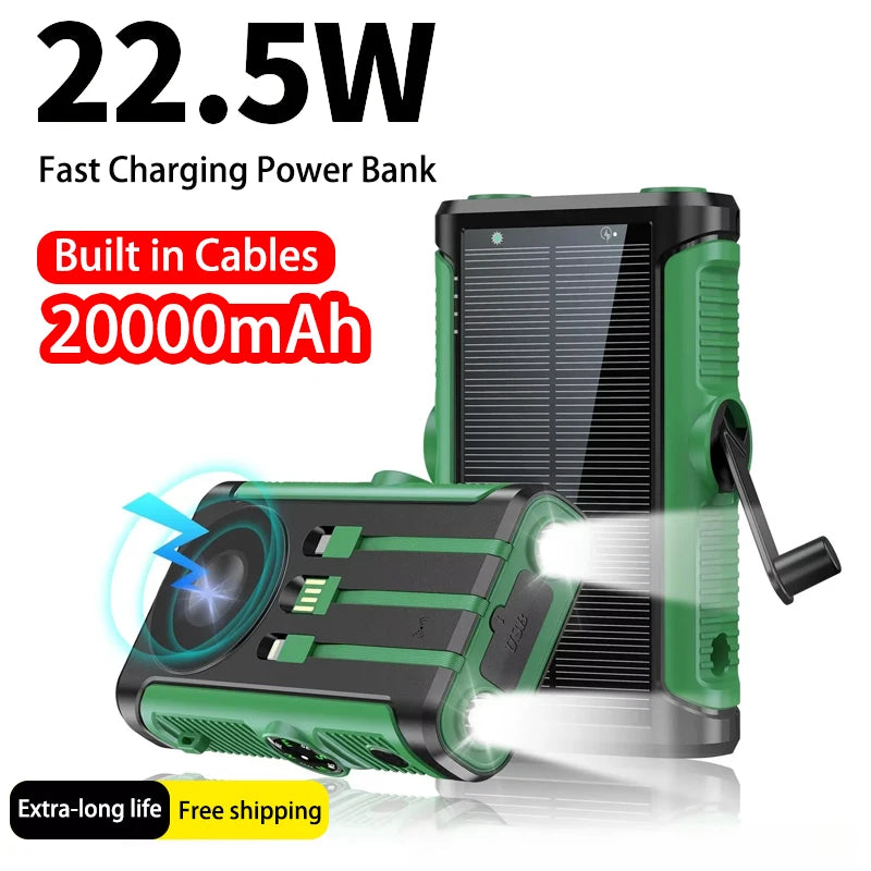 Solar Power Bank 20000mAh 22.5W Magnetic Wireless Cable Camping