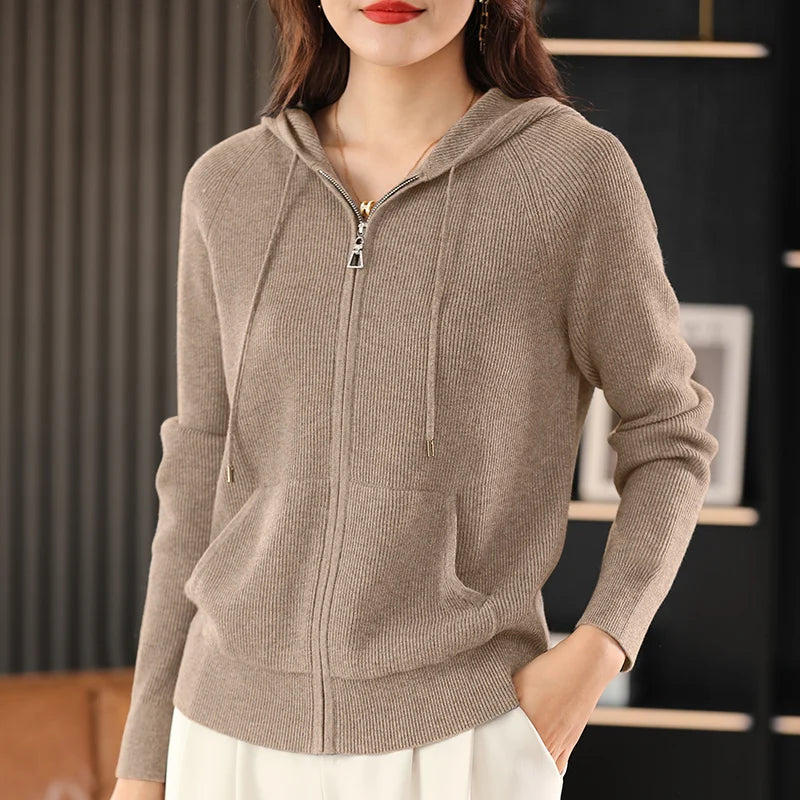 Cardigã Feminino Outono Inverno Gola Dobrável Zíper Frontal Cardigã Grosso Solto Suéter Básico Quente Tricô Casual Coreano Casaco - preto XL