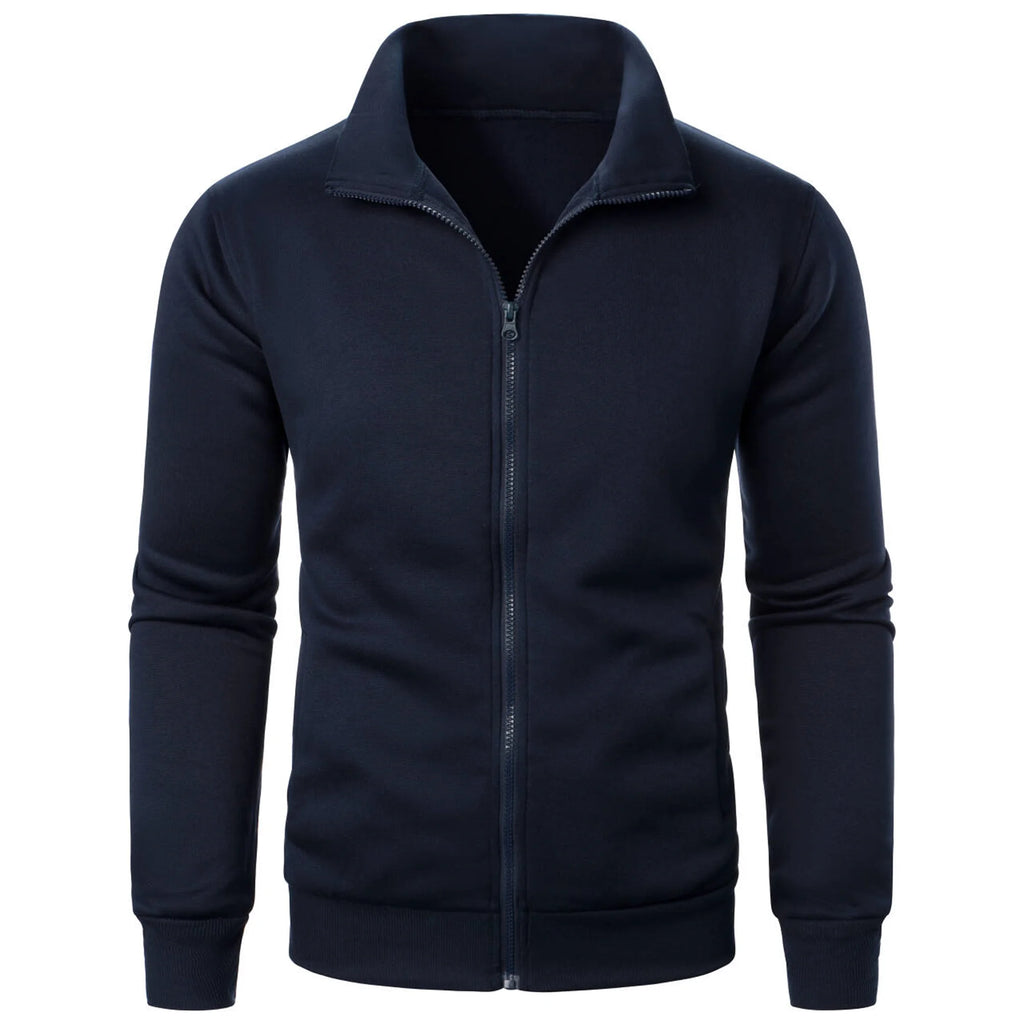 Men's casual sports zipper stand up collar jacket, men's solid...