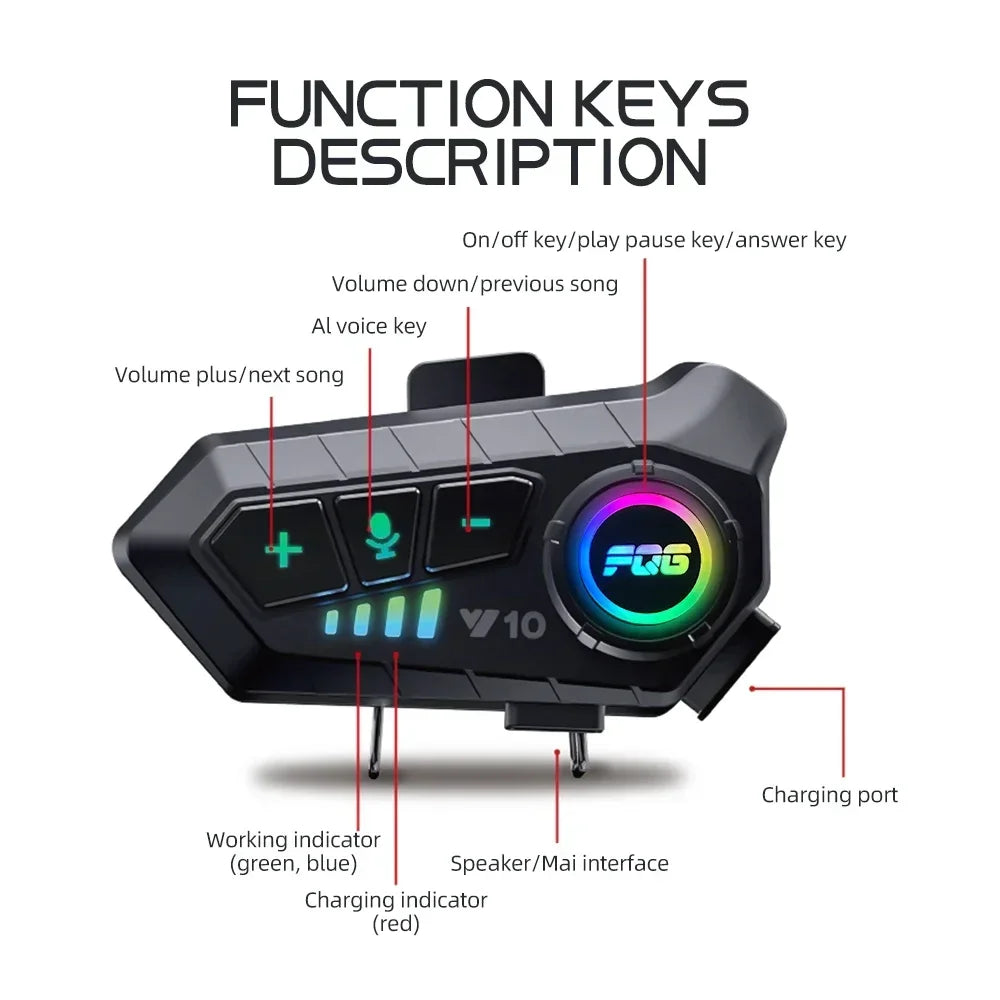 Motorcycle Helmet Headset IPX6 Waterproof Noice Reduction Earphone Super Long Standby Wireless Hands Free Headphone