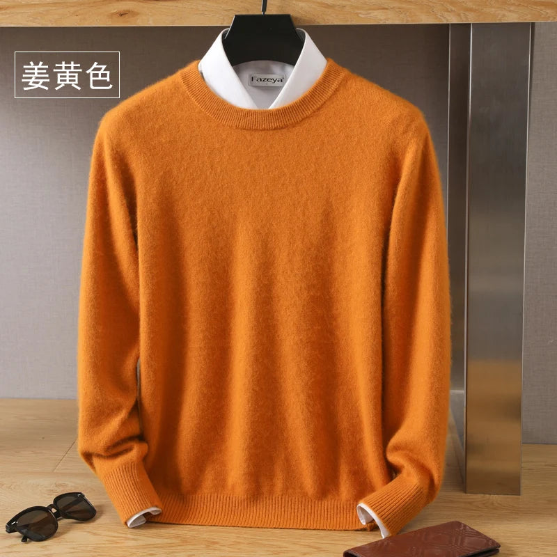 Suéter Masculino 100% Cashmere de Visom Puro, Gola Redonda, Pulôveres de Malha, Suéter Outono e Inverno Novo, Mangas Compridas, Suéteres de Alta Qualidade, Blusas de Visom