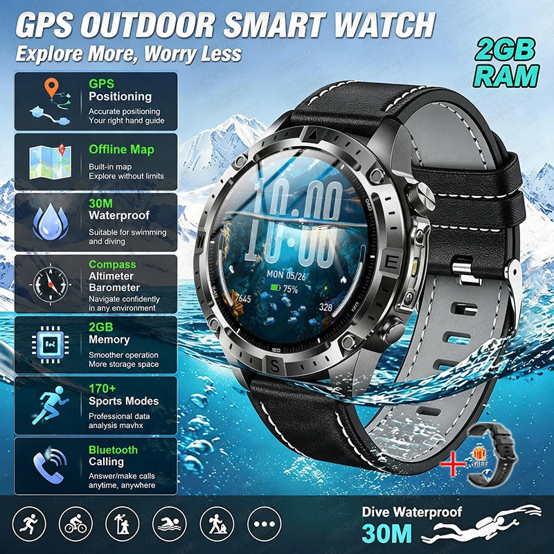 Smart Watch GPS Offline Map 3ATM Compass Altimeter 2026