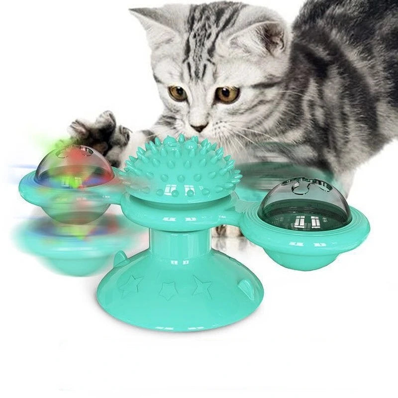 Brinquedo de Gato Moinho de Vento Brinquedos Interativos para Animais de Estimação para Gatos Quebra-Cabeça Jogo de Gato com Plataforma Giratória para Gatinhos Escovar Dentes Suprimentos para Animais de Estimação