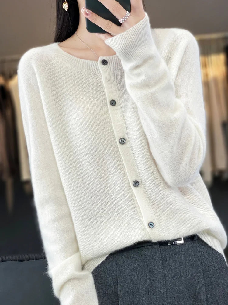 Long Sleeve 100 Merino Wool Sweaters Spring Autumn Women O Neck Knitwear Tops Clothing Fashion Basic Tops - SKY BLUE M