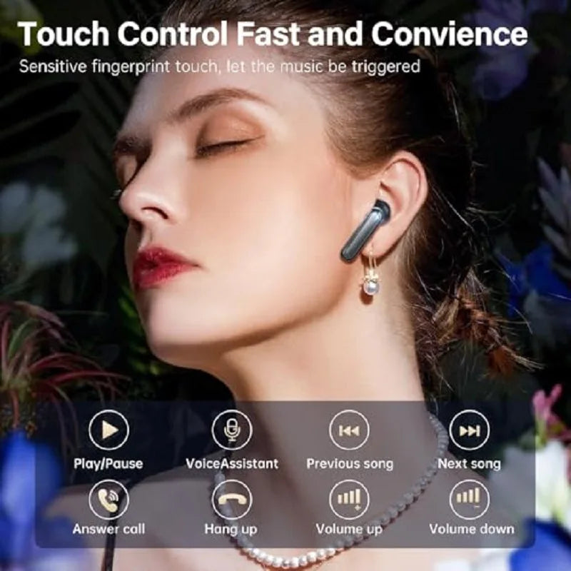 Fones de ouvido Bluetooth 5.3 com 50H de reprodução, display LED, fones de ouvido sem fio, cancelamento de ruído ENC, estéreo HiFi, IPX7 à prova d'água, fones de ouvido esportivos