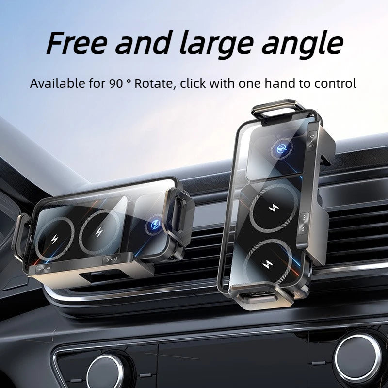 WonderNest Dual Coil Car Wireless Charger 90° Rotation Auto-Clamp