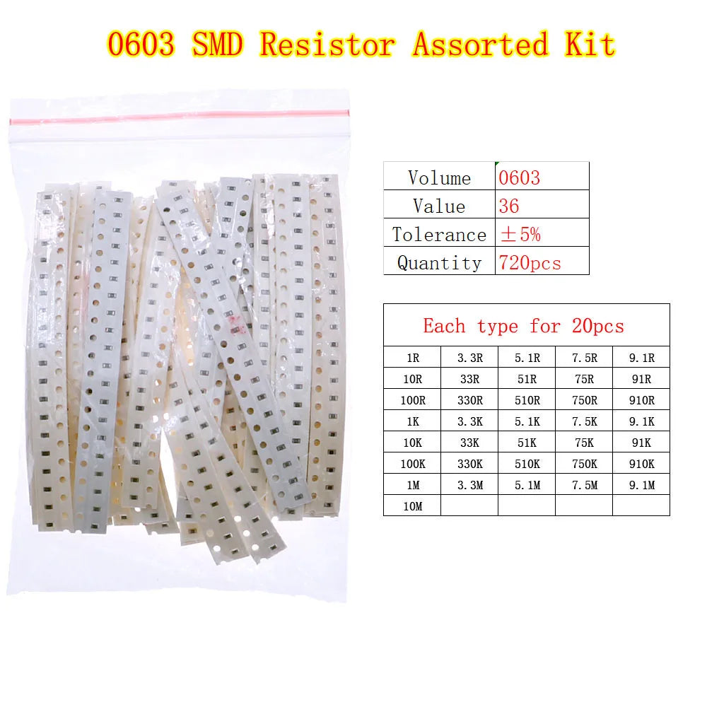 Kit de Resistores SMD Fixos 0ohm-10Mohm Sortidos