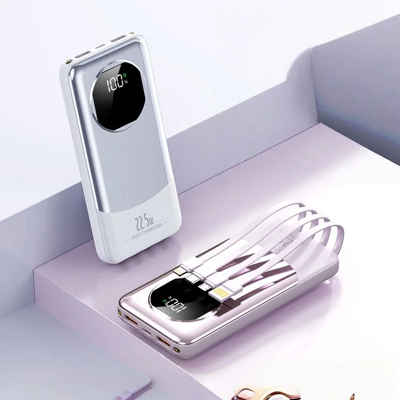 Power Bank 20000mAh 120W Carregamento Super Rápido Cabos Embutidos