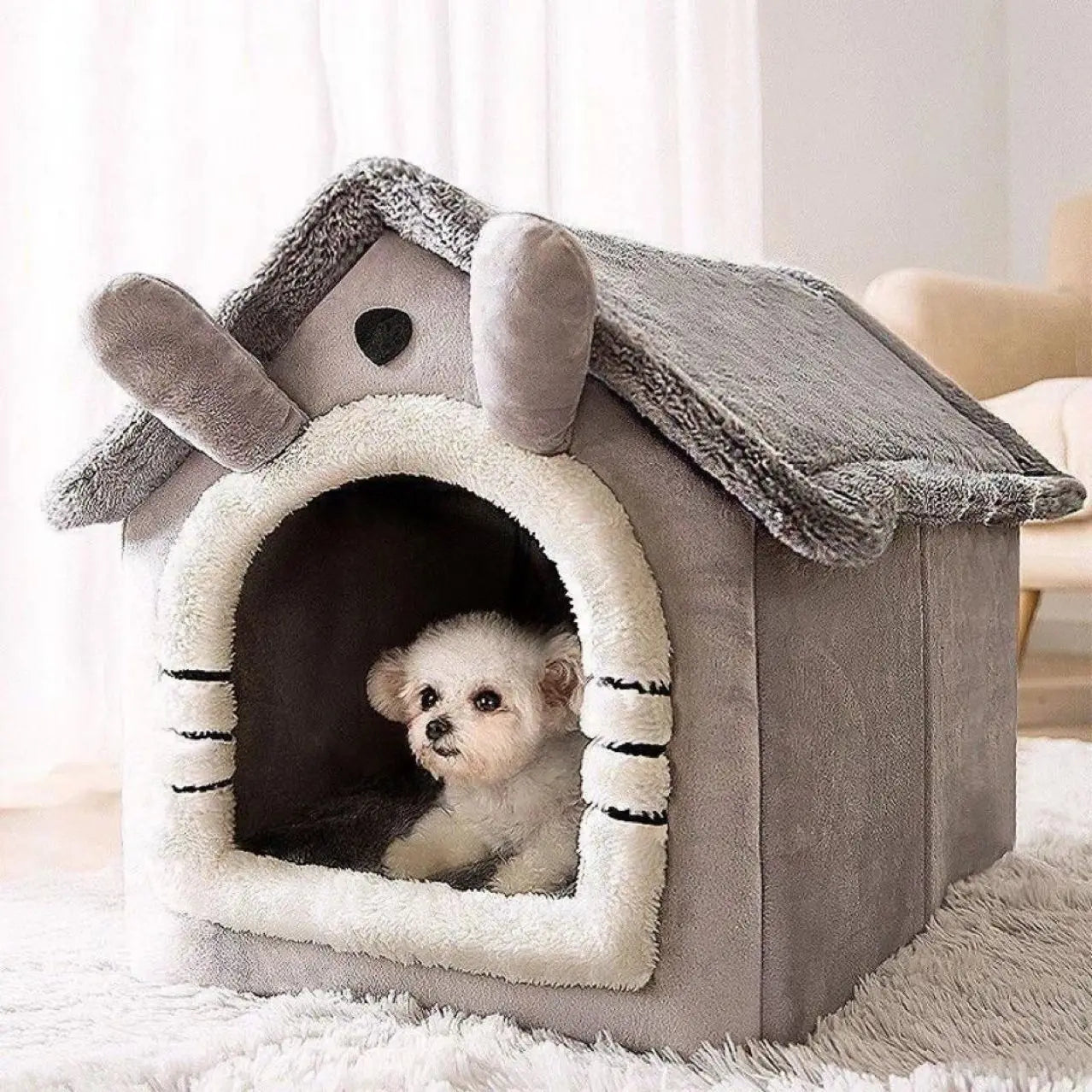 Winter Warm House-Style Pet Nest, Detachable & Washable Cushion, Universal for Cat, Small Dog & Rabbit, All Season Pet Bed