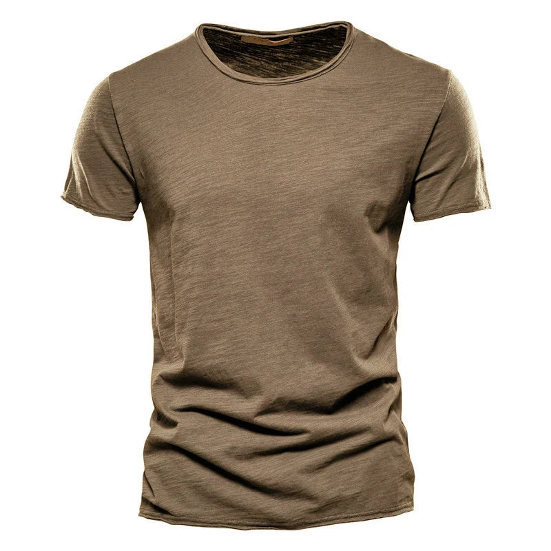 Camiseta Masculina 100% Algodão Casual Macia Fitness Verão Fina Camisetas Masculinas Roupa de Casa Gola O Manga Curta Lisa Camiseta para Homens