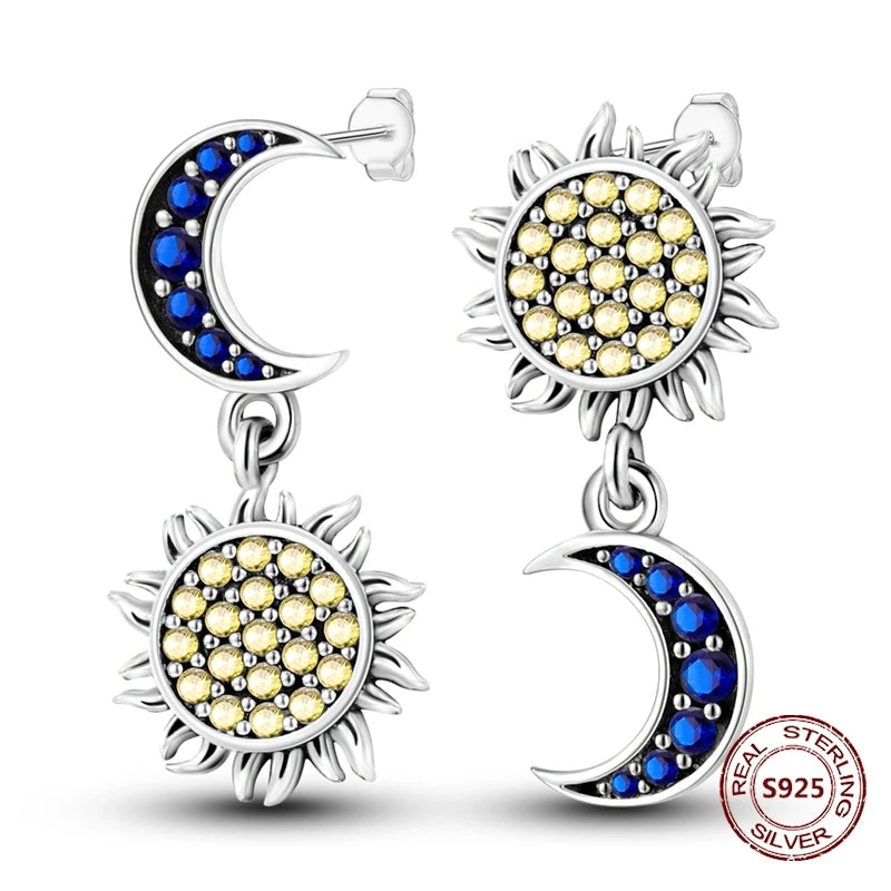 Star Moon Sun Hoop Earrings 925 Sterling Silver Original Star Shining Zircon Tassel Long Earrings For Women Luxury Jewelry Gift