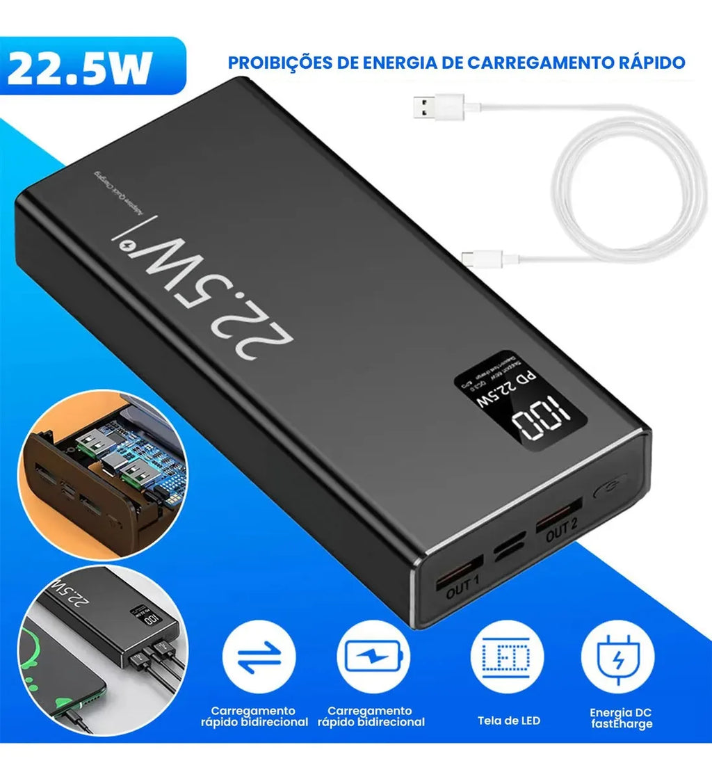 Power Bank 20000mAh Carregador Portátil Ultrarrápido