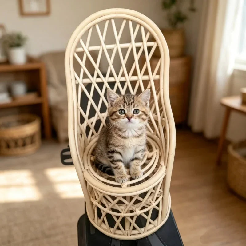 Natural Rattan Cat Sofa Bed Handwoven Cat Photography Prop Wicker Pet Bed for Indoor Cats Mini Photo Shoot Bed for Kittens